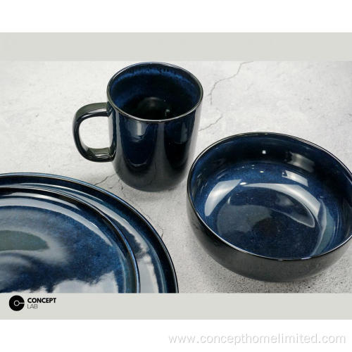 Reactive glazed stoneware dinner set in Dark blue